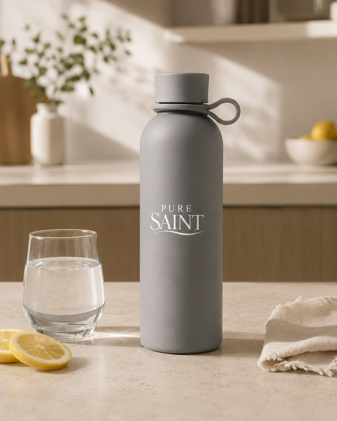 Steingraue Pure Saint Stone Grey 500-ml-Thermoflasche mit Tragegriff