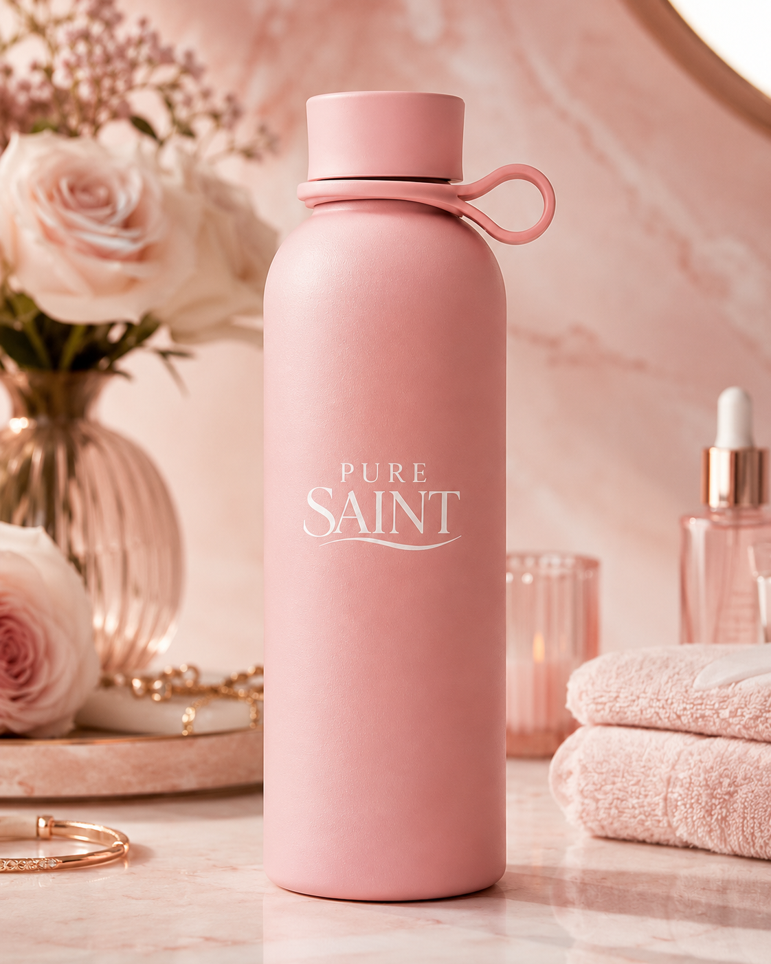 Roséfarbene Pure Saint Blush Rose 500-ml-Thermoflasche mit Tragegriff