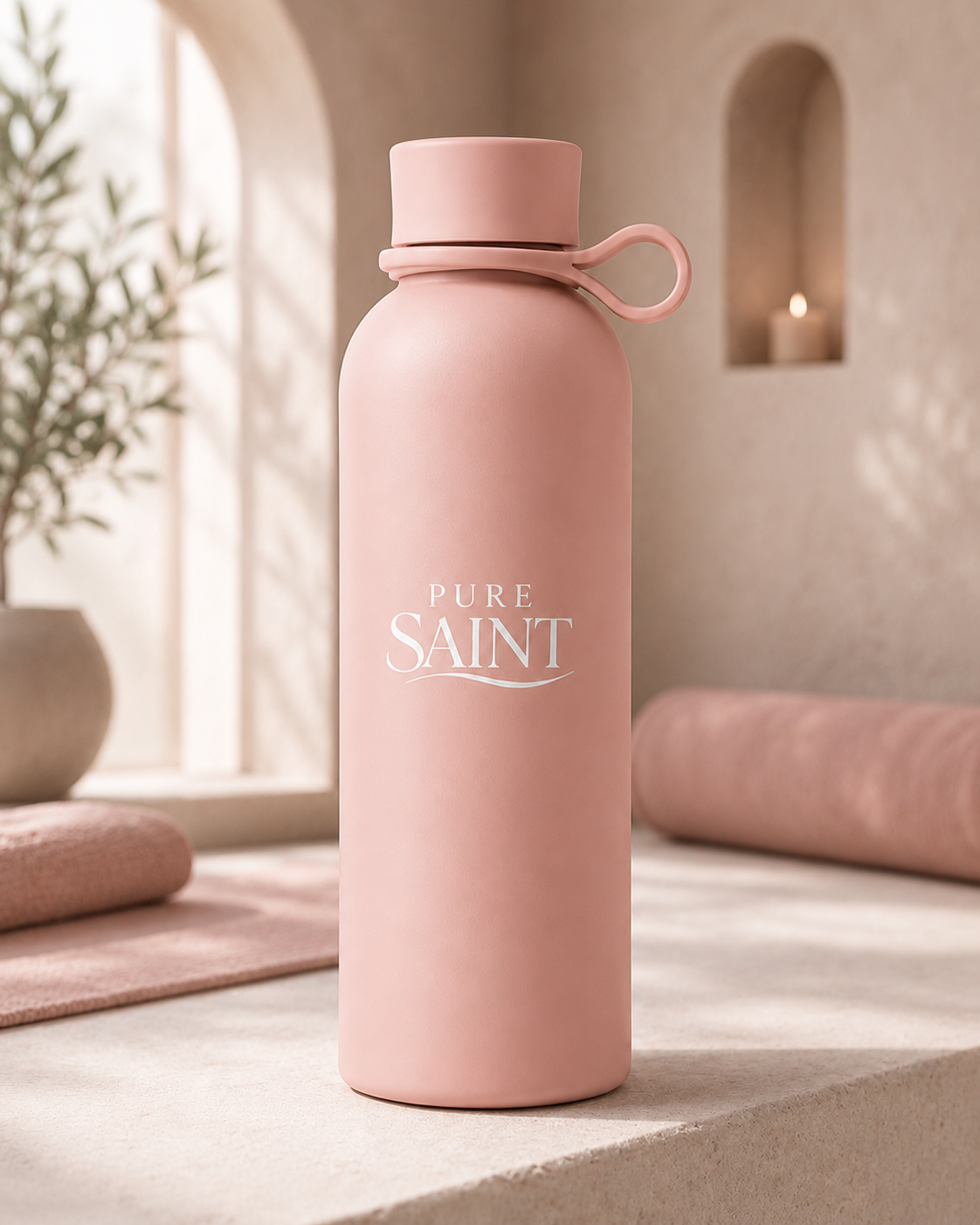 Detailansicht der matten Pure Saint Blush Rose Thermoflasche