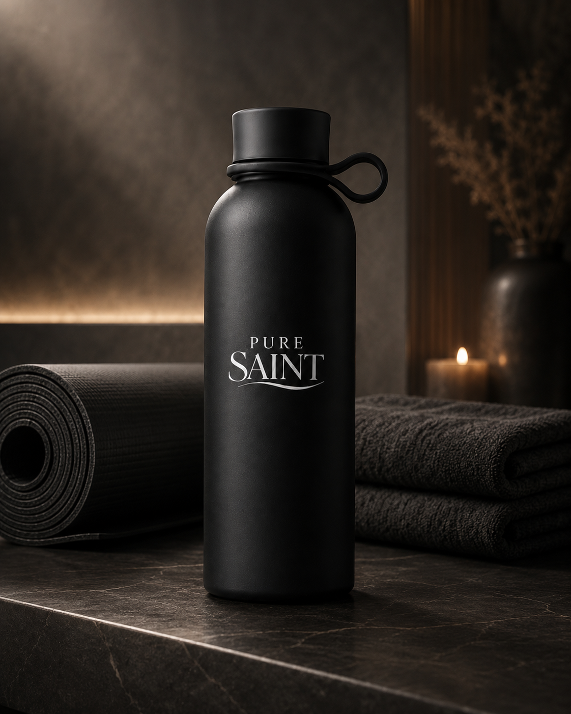 Pure Saint Midnight Black 500-ml-Trinkflasche aus einer weiteren Perspektive
