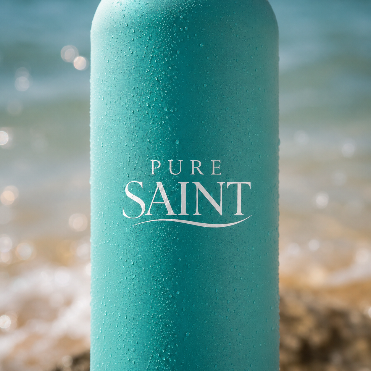 Detailansicht der matten Pure Saint Ocean Jade Thermoflasche