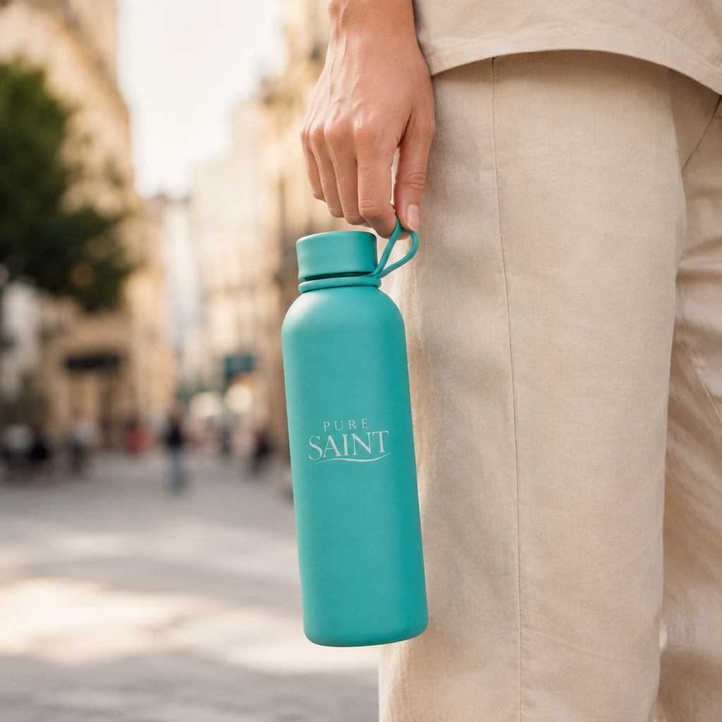 Pure Saint Ocean Jade Trinkflasche in einer Lifestyle-Szene