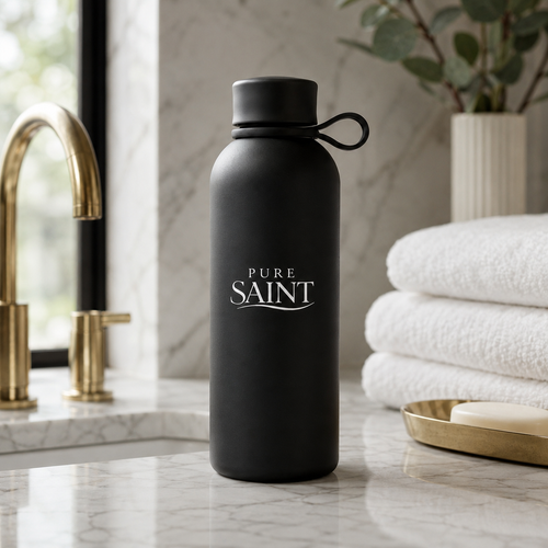 Tiefschwarze Pure Saint Obsidian Noir 500-ml-Thermoflasche mit Tragegriff