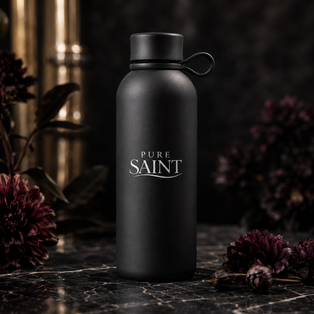 Detailansicht der matten Pure Saint Obsidian Noir Thermoflasche