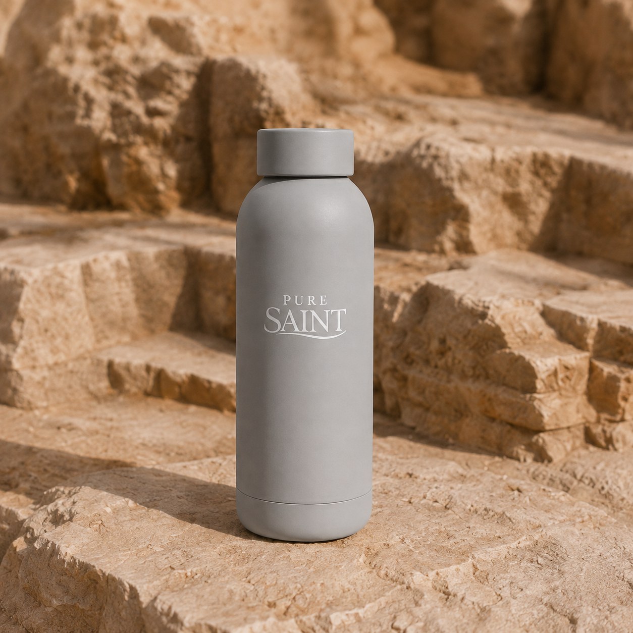 Pure Saint Soft Pearl Trinkflasche in einer Lifestyle-Szene