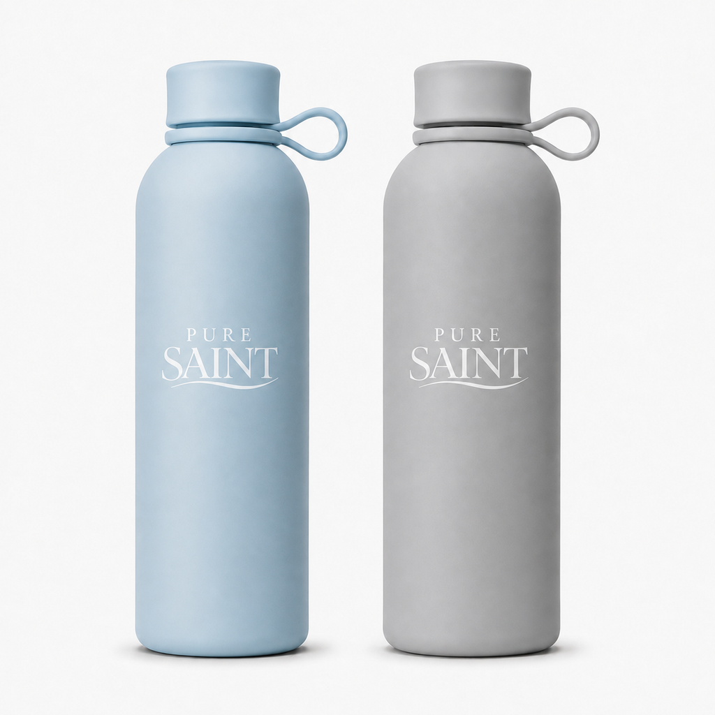 Pure Saint Essential Bundle mit hellblauer und grauer Thermoflasche