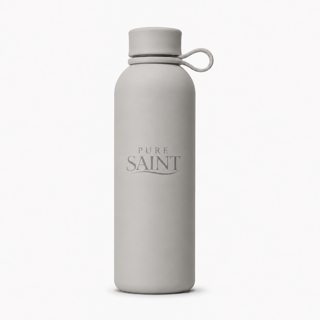 Pure Saint Stone Grey graue Thermoflasche mit Tragegriff